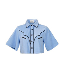 VICKTEERUT Short Sleeve Cowboy Cropped Shirt เสื้อเชิ้ตคาวบอย แขนสั้น ตัวสั้น
