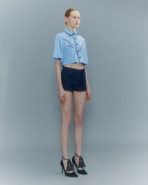 VICKTEERUT Short Sleeve Cowboy Cropped Shirt เสื้อเชิ้ตคาวบอย แขนสั้น ตัวสั้น