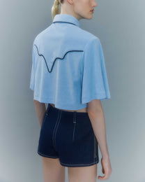 VICKTEERUT Short Sleeve Cowboy Cropped Shirt เสื้อเชิ้ตคาวบอย แขนสั้น ตัวสั้น