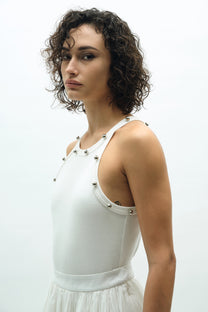 VICKTEERUT Ribbed Jersey Tank Top with Stud Detail เสื้อกล้าม ตกแต่งหมุดโลหะ