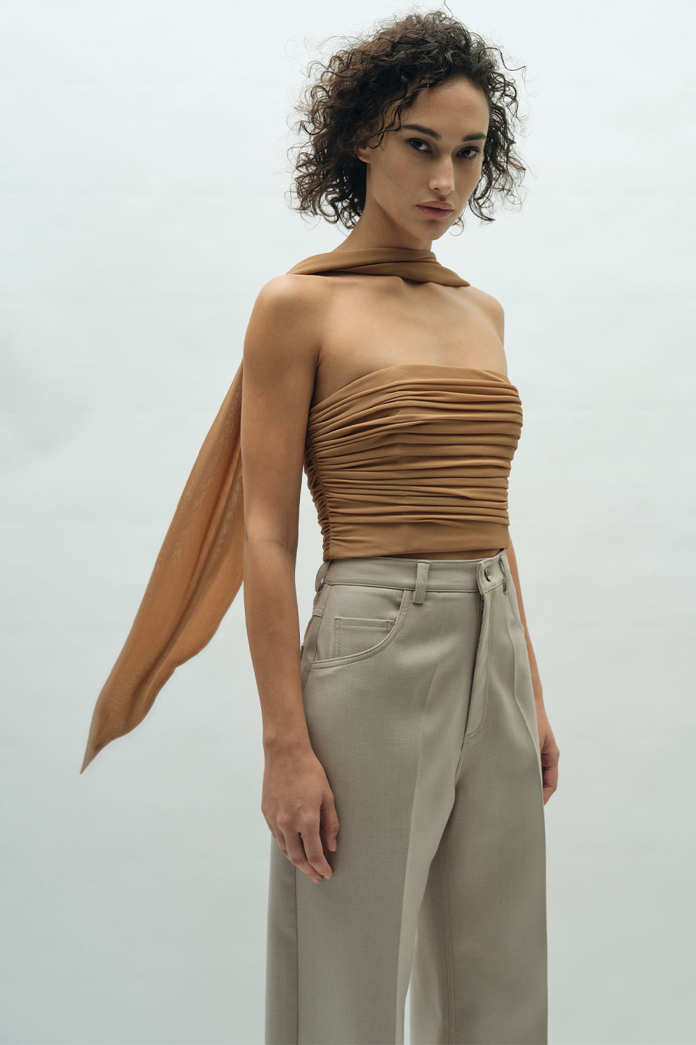 VICKTEERUT Strapless Drape Blouse with Matching Scarf เสื้อเกาะอก จับเดรป ตกแต่งผ้าพันคอ