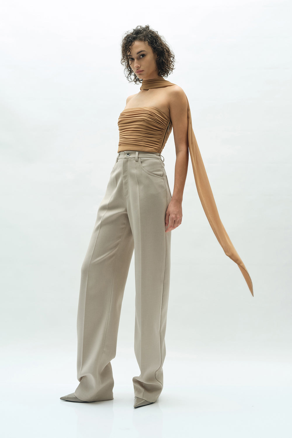 VICKTEERUT Strapless Drape Blouse with Matching Scarf เสื้อเกาะอก จับเดรป ตกแต่งผ้าพันคอ