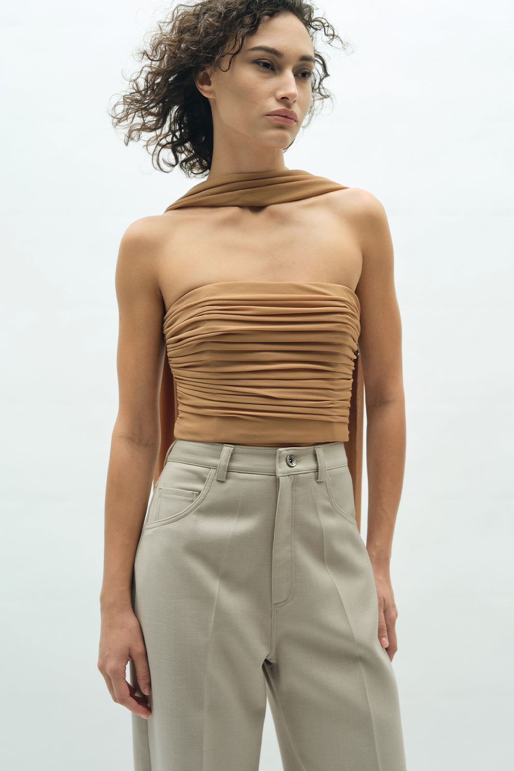 VICKTEERUT Strapless Drape Blouse with Matching Scarf เสื้อเกาะอก จับเดรป ตกแต่งผ้าพันคอ