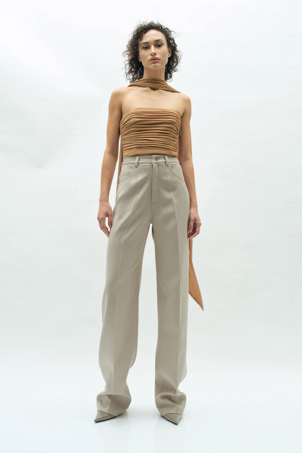 VICKTEERUT Strapless Drape Blouse with Matching Scarf เสื้อเกาะอก จับเดรป ตกแต่งผ้าพันคอ