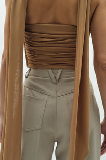 VICKTEERUT Strapless Drape Blouse with Matching Scarf เสื้อเกาะอก จับเดรป ตกแต่งผ้าพันคอ