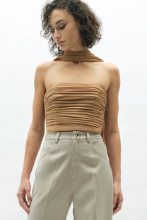 VICKTEERUT Strapless Drape Blouse with Matching Scarf เสื้อเกาะอก จับเดรป ตกแต่งผ้าพันคอ