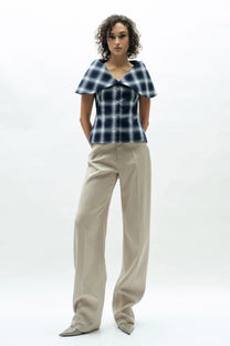 VICKTEERUT Cape Collar Plaid Blouse เสื้อปกเคป กระดุมหน้า