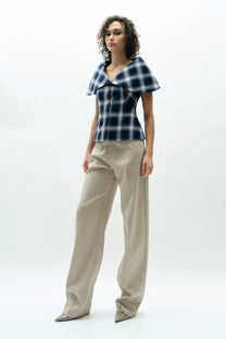 VICKTEERUT Cape Collar Plaid Blouse เสื้อปกเคป กระดุมหน้า