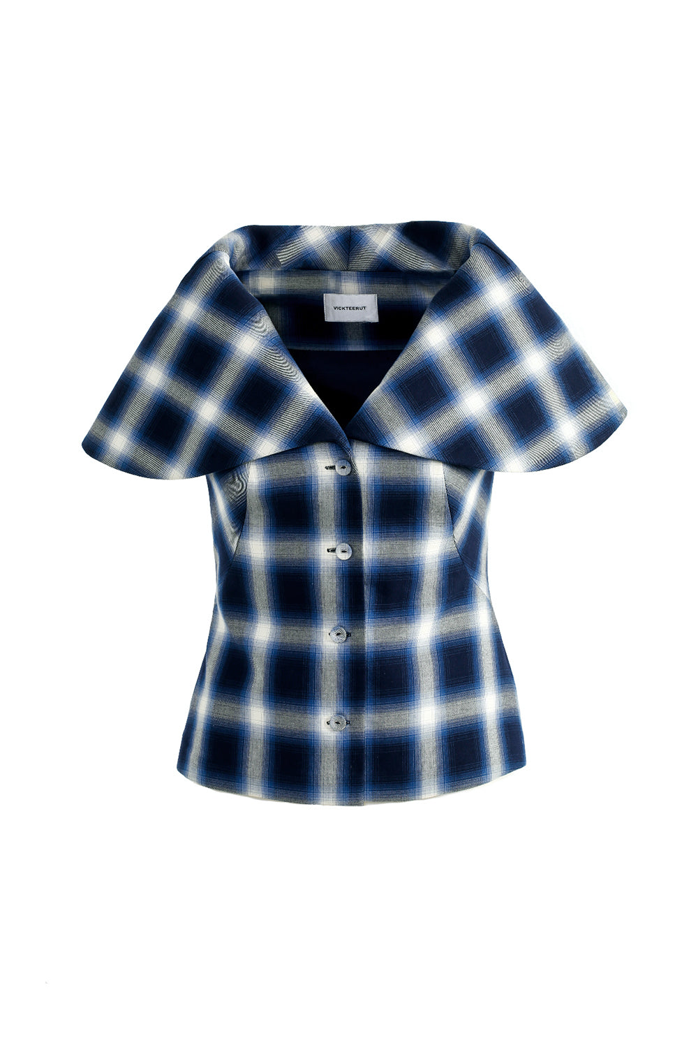 VICKTEERUT Cape Collar Plaid Blouse เสื้อปกเคป กระดุมหน้า