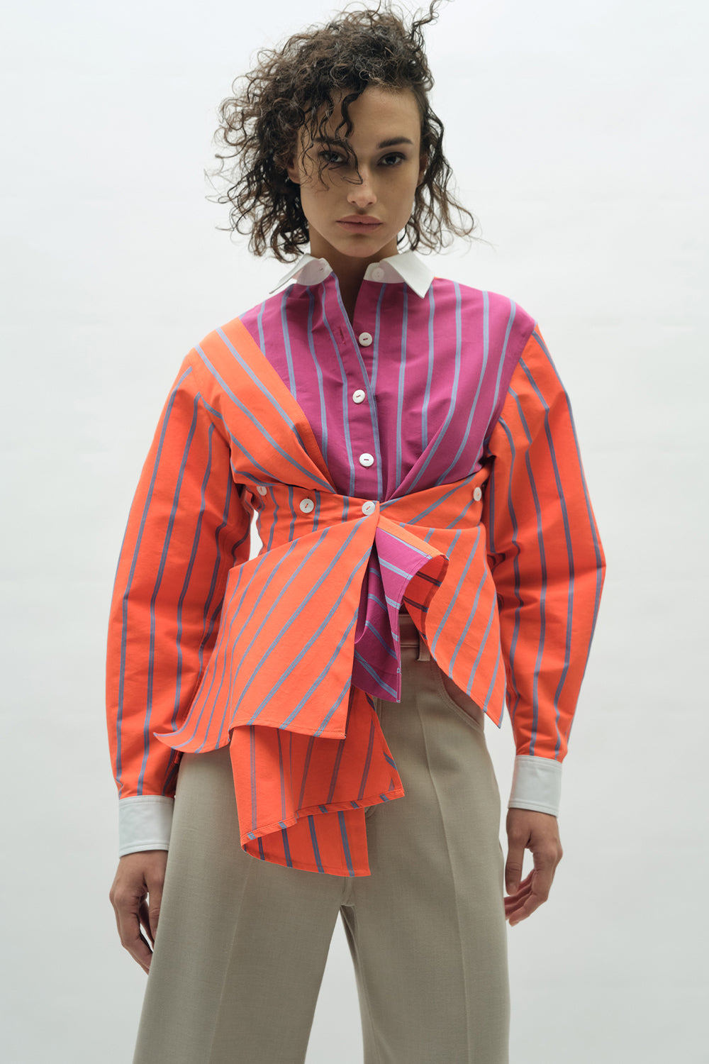 VICKTEERUT Long Sleeve Deconstructed Stripe Shirt เสื้อเชิ้ต แขนยาว ลายทาง ดีคอนสตรัคชั่น