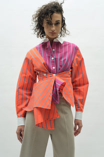 VICKTEERUT Long Sleeve Deconstructed Stripe Shirt เสื้อเชิ้ต แขนยาว ลายทาง ดีคอนสตรัคชั่น