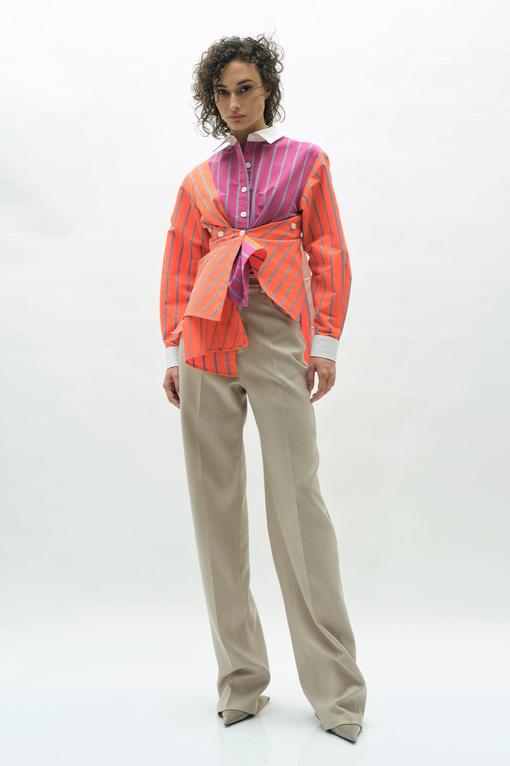 VICKTEERUT Long Sleeve Deconstructed Stripe Shirt เสื้อเชิ้ต แขนยาว ลายทาง ดีคอนสตรัคชั่น