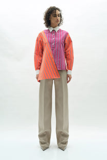VICKTEERUT Long Sleeve Deconstructed Stripe Shirt เสื้อเชิ้ต แขนยาว ลายทาง ดีคอนสตรัคชั่น