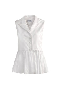 VICKTEERUT Sleeveless Blouse with Suit Collar and Pleated Hem เสื้อแขนกุด ปกสูท ชายระบายอัดพลีท