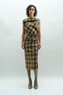 VICKTEERUT Draped Plaid Sheath Dress เดรสแขนกุด จับเดรป ผ้าลายตาราง