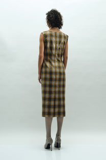 VICKTEERUT Draped Plaid Sheath Dress เดรสแขนกุด จับเดรป ผ้าลายตาราง