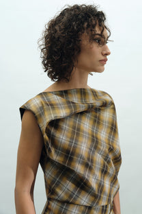 VICKTEERUT Draped Plaid Sheath Dress เดรสแขนกุด จับเดรป ผ้าลายตาราง