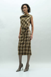 VICKTEERUT Draped Plaid Sheath Dress เดรสแขนกุด จับเดรป ผ้าลายตาราง