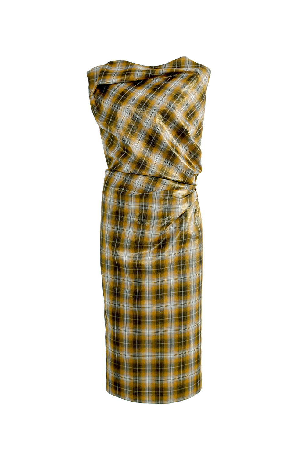 VICKTEERUT Draped Plaid Sheath Dress เดรสแขนกุด จับเดรป ผ้าลายตาราง