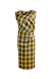 VICKTEERUT Draped Plaid Sheath Dress เดรสแขนกุด จับเดรป ผ้าลายตาราง
