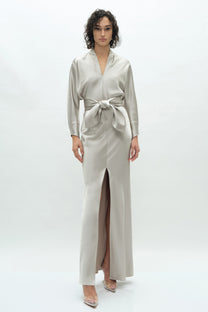 VICKTEERUT Batwing Sleeve Long Dress with Matching Belt เดรสยาว แขนค้างคาว พร้อมเข็มขัด
