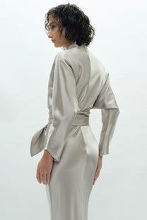 VICKTEERUT Batwing Sleeve Long Dress with Matching Belt เดรสยาว แขนค้างคาว พร้อมเข็มขัด