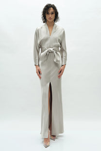 VICKTEERUT Batwing Sleeve Long Dress with Matching Belt เดรสยาว แขนค้างคาว พร้อมเข็มขัด