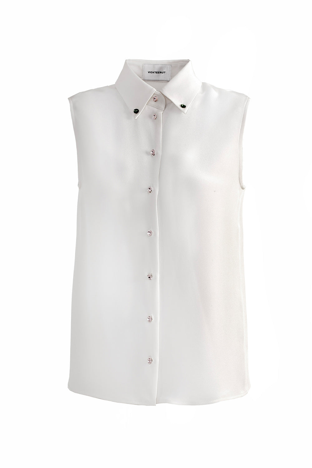 VICKTEERUT Sleeveless Shirt with Crystal Buttons เสื้อเชิ้ต แขนกุด ตกแต่งกระดุมคริสตัล