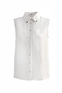 VICKTEERUT Sleeveless Shirt with Crystal Buttons เสื้อเชิ้ต แขนกุด ตกแต่งกระดุมคริสตัล