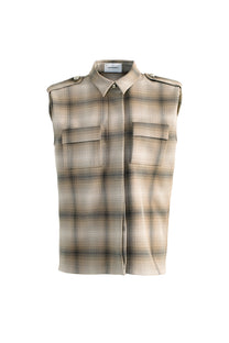 VICKTEERUT Sleeveless Plaid Shirt with Pocket Detail เสื้อเชิ้ต แขนกุด ตกแต่งกระเป๋า