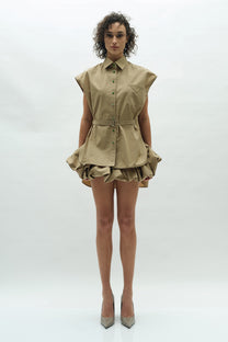 VICKTEERUT Sleeveless Oversized Shirt with Belt Detail เสื้อแขนกุด ทรงโคร่ง ตกแต่งเข็มขัด