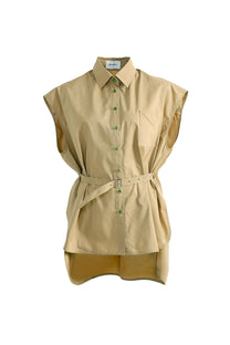 VICKTEERUT Sleeveless Oversized Shirt with Belt Detail เสื้อแขนกุด ทรงโคร่ง ตกแต่งเข็มขัด