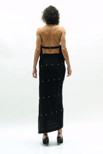 VICKTEERUT Black Stripe Spiral Skirt กระโปรงทรงสอบ ผ้าลายทาง ตกแต่งกระดุม