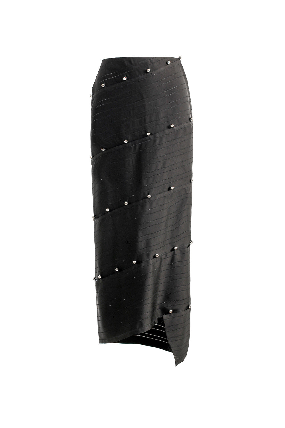 VICKTEERUT Black Stripe Spiral Skirt กระโปรงทรงสอบ ผ้าลายทาง ตกแต่งกระดุม