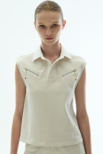 VICKTEERUT Sleeveless Collar Blouse with Zip Detail  เสื้อแขนกุด คอปก ตกแต่งซิป