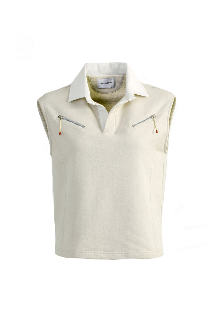 VICKTEERUT Sleeveless Collar Blouse with Zip Detail  เสื้อแขนกุด คอปก ตกแต่งซิป