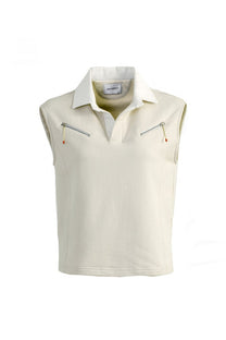 VICKTEERUT Sleeveless Collar Blouse with Zip Detail  เสื้อแขนกุด คอปก ตกแต่งซิป