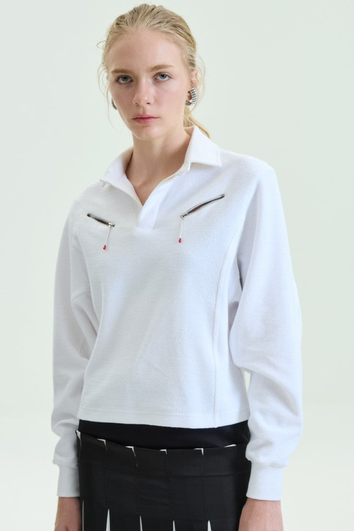 VICKTEERUT Long Sleeve Collar Blouse with Zip Detail เสื้อแขนยาว คอปก ตกแต่งซิป
