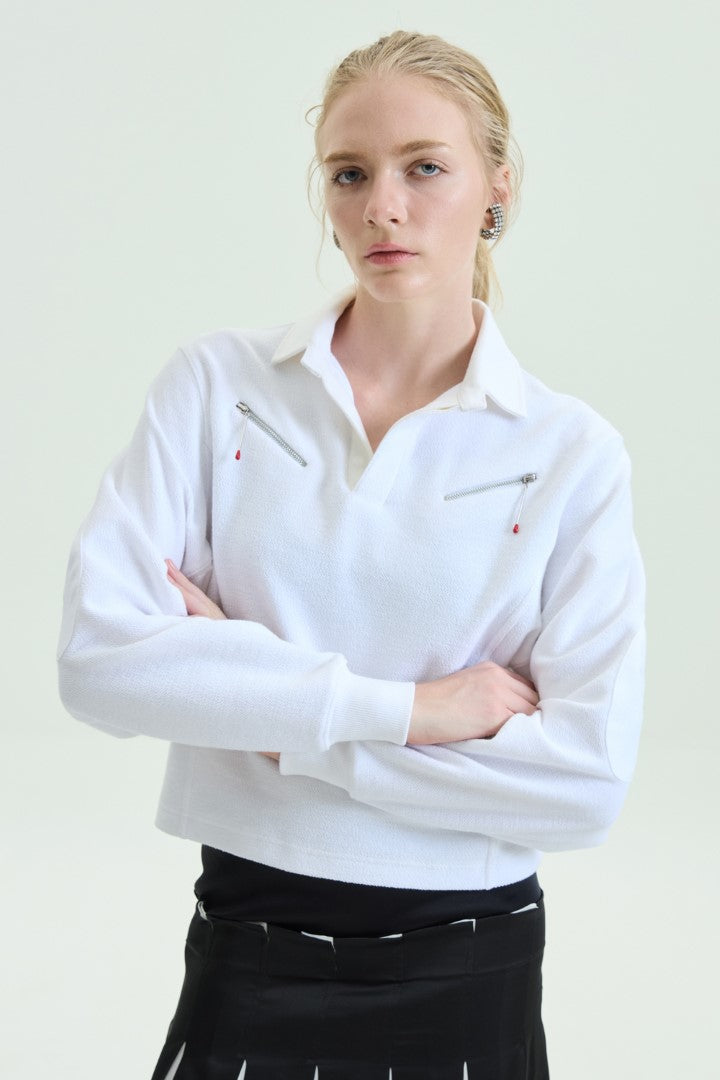 VICKTEERUT Long Sleeve Collar Blouse with Zip Detail เสื้อแขนยาว คอปก ตกแต่งซิป