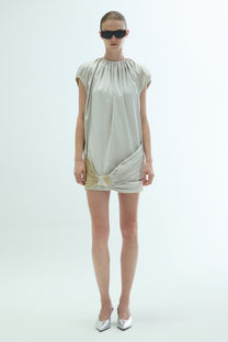 VICKTEERUT Cap Sleeve Mini Dress with Drape Detail เดรสสั้น แขนเต่อ ตกแต่งเดรป