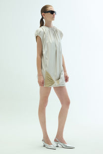 VICKTEERUT Cap Sleeve Mini Dress with Drape Detail เดรสสั้น แขนเต่อ ตกแต่งเดรป