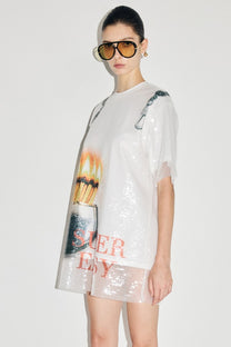 VICKTEERUT Oversized Short-Sleeve Sequinned Blouse เสื้อแขนสั้น ทรงโอเวอร์ไซส์ ปักเลื่อม พิมพ์ลาย