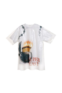 VICKTEERUT Oversized Short-Sleeve Sequinned Blouse เสื้อแขนสั้น ทรงโอเวอร์ไซส์ ปักเลื่อม พิมพ์ลาย