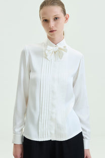 VICKTEERUT Long Sleeve Tuxedo Bib Shirt with Detachable Bow เสื้อเชิ้ต แขนยาว ปกทักซีโด ตกแต่งโบว์ถอดออกได้