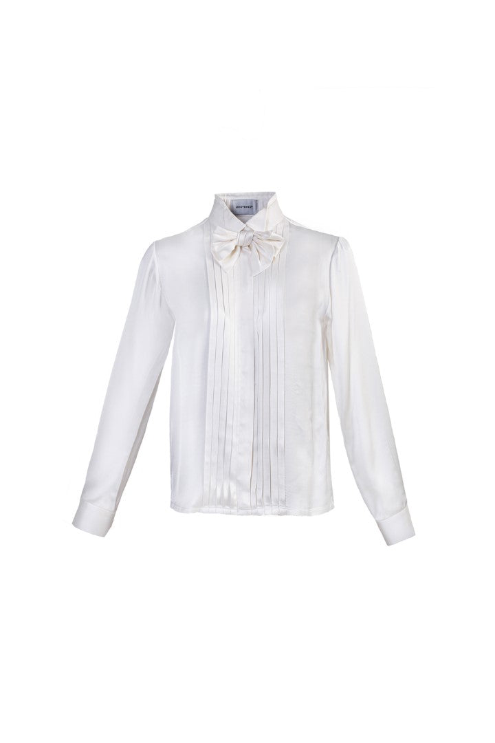 VICKTEERUT Long Sleeve Tuxedo Bib Shirt with Detachable Bow เสื้อเชิ้ต แขนยาว ปกทักซีโด ตกแต่งโบว์ถอดออกได้