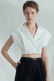VICKTEERUT Suit Collar Cropped Blouse เสื้อตัวสั้น แขนเต่อ ปกสูท