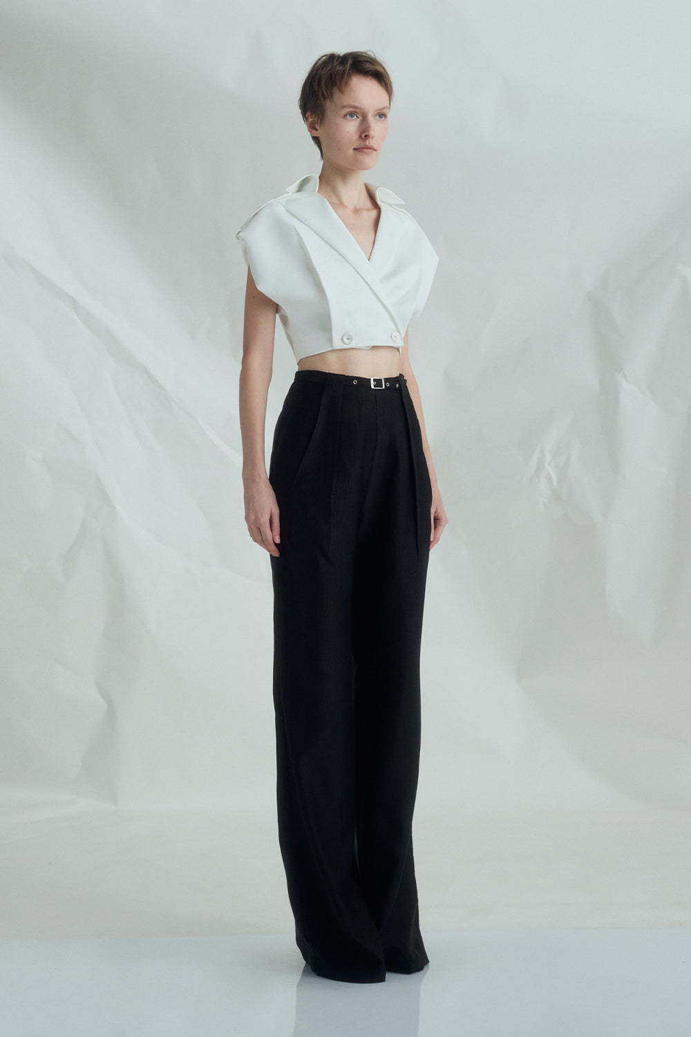 VICKTEERUT Suit Collar Cropped Blouse เสื้อตัวสั้น แขนเต่อ ปกสูท