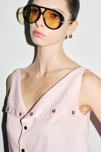 VICKTEERUT Sleeveless Open-Collar Button-Front Blouse เสื้อแขนกุด คอปก กระดุมหน้า