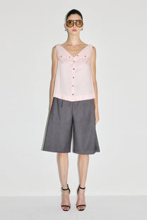VICKTEERUT Sleeveless Open-Collar Button-Front Blouse เสื้อแขนกุด คอปก กระดุมหน้า