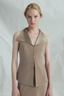 VICKTEERUT Sleeveless Open-Collar Button-Front Blouse เสื้อแขนกุด คอปก กระดุมหน้า